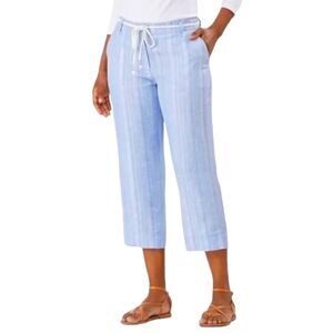 Tommy Bahama Women's Silver Stripe Linen-Blend Cropped Pants Size 16 📦